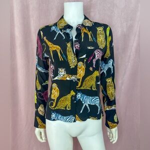 Rails Womens 100% Silk Black Animal Print Button Down Top Size Small